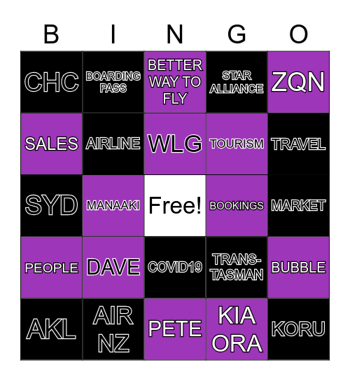 AIR NZ Travel Bingo Card