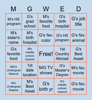 MG Bingo 2021 Bingo Card