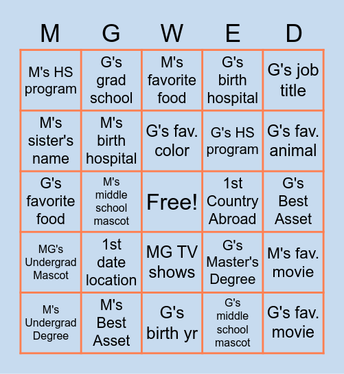 MG Bingo 2021 Bingo Card