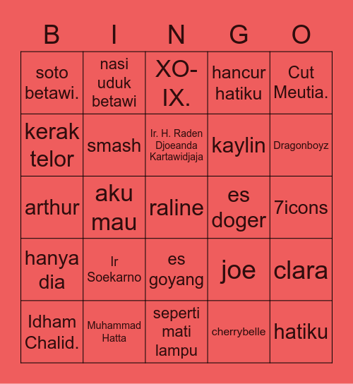 Abin Bingo Card