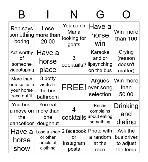 What happens at Keeneland.... Bingo Card