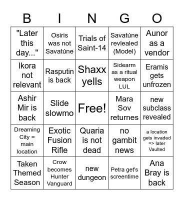 Bungo ViDoc Bingo Card