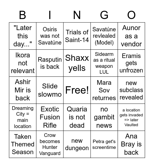 Bungo ViDoc Bingo Card