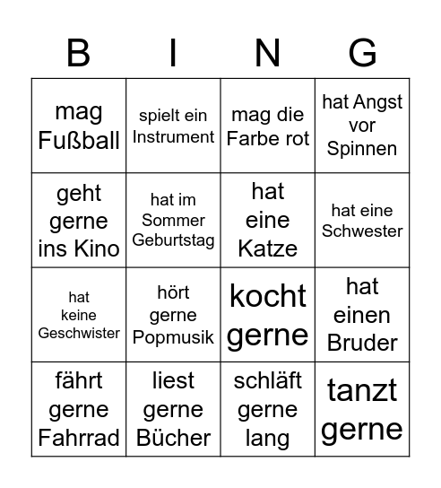 Kennenlern-Bingo Card