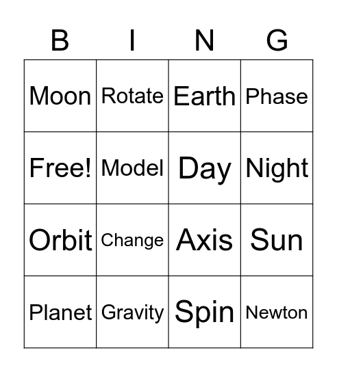 Sun, Earth and Moon Bingo Card