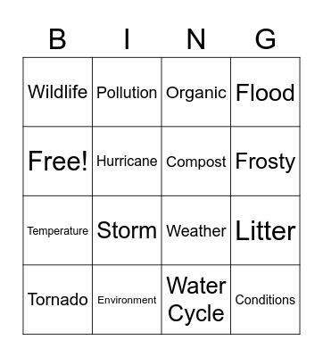 Environments and Weather Bingo Card