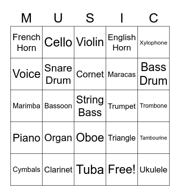 Instrument Bingo Card