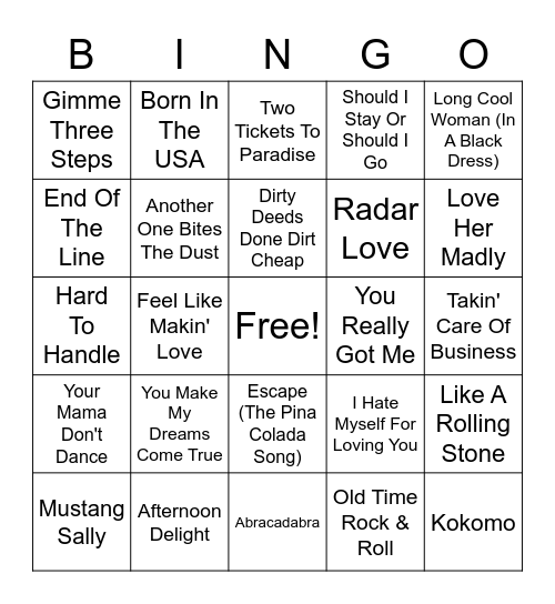 Misc. Hits Bingo Card