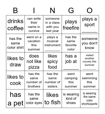 Classmate BINGO Card
