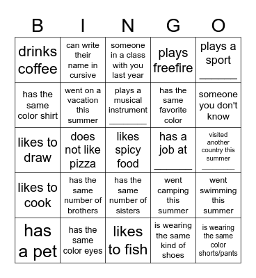 Classmate BINGO Card
