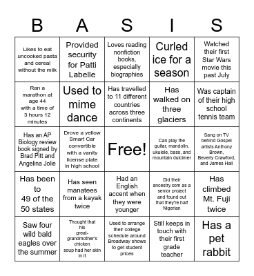 Faculty/Staff Bingo Card