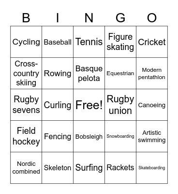 Carnegie Olympics Bingo Card