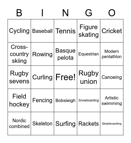 Carnegie Olympics Bingo Card