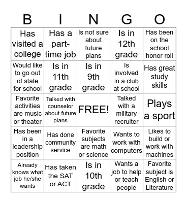 Higher Education Bingo Card