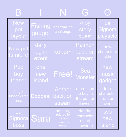 2.1 Stream expectatons Bingo Card