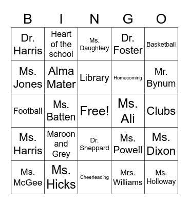 I.C. Norcom BINGO Card