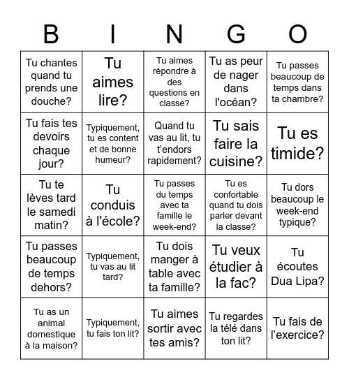 Jour 2 Français 3 Bingo Card