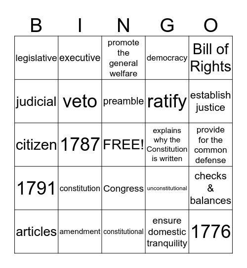 Constitution Bingo Card