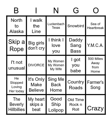 Song Bingo Card