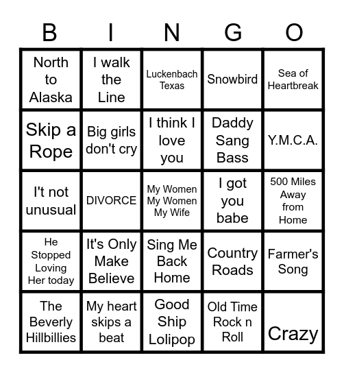 Song Bingo Card