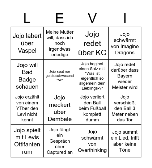 Levi Bingo Card