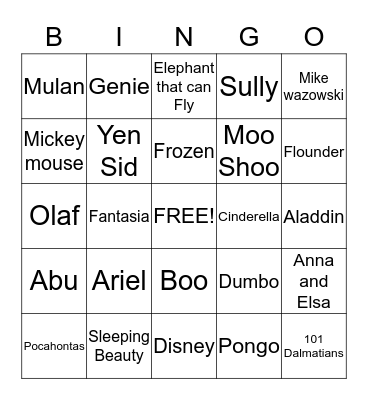 Disney bingo Card