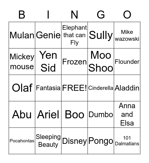Disney bingo Card