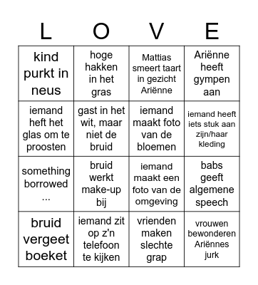Bruiloft M&A BINGO Card