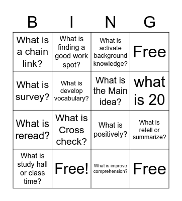 Reading Strategies Bingo Card