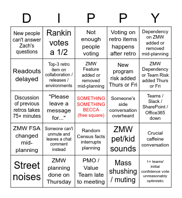 ZMW PI-39 Planning Bingo Card