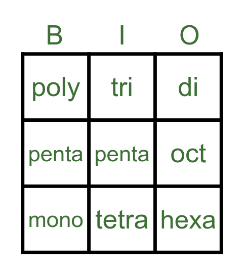 Miss Webb's Prefix Bingo Card
