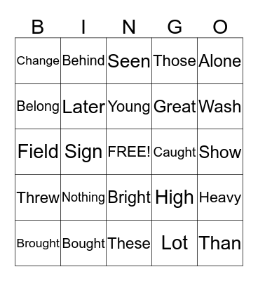 SIGHT WORDS Bingo Card