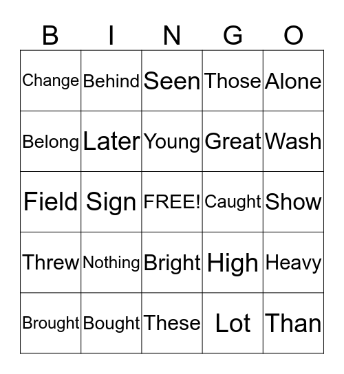 SIGHT WORDS Bingo Card