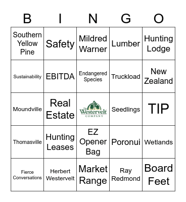 Westervelt Lingo Bingo Card