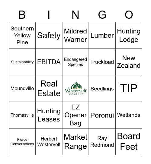 Westervelt Lingo Bingo Card