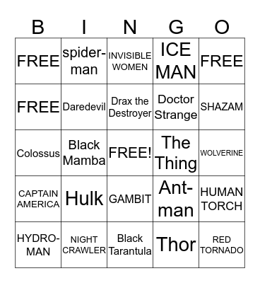 marvel  superheroes Bingo Card