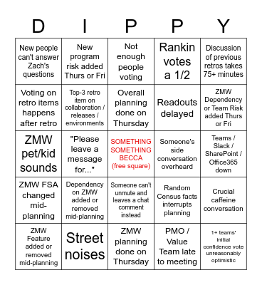 ZMW PI-39 Planning Bingo Card