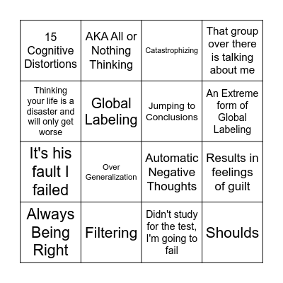 Cognitive Distortion Bingo Card