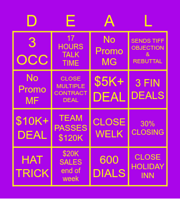 PMG SALES BINGO Card