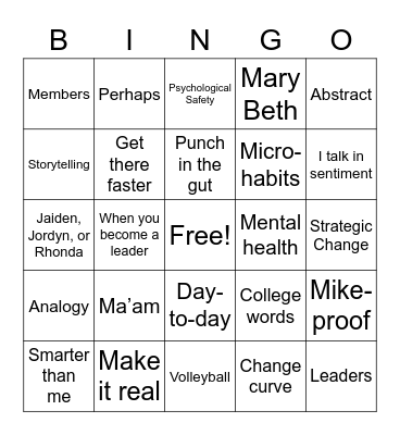 Staff Meeting Bingo Card