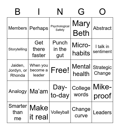 Staff Meeting Bingo Card