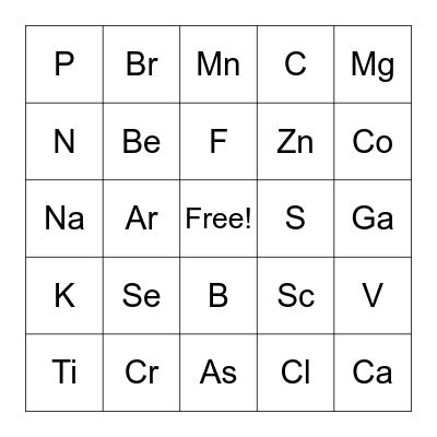 Periodic Table Bingo Card