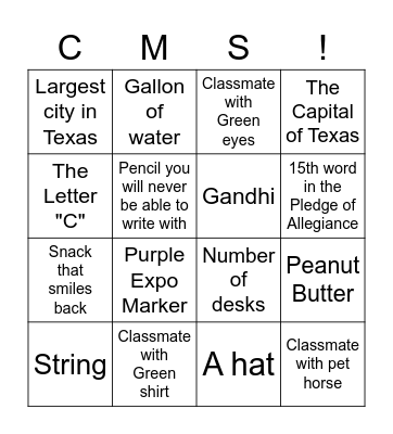 Class Bingo Card