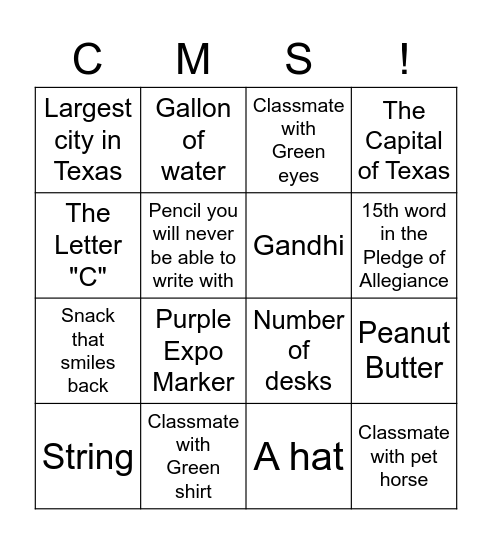 Class Bingo Card