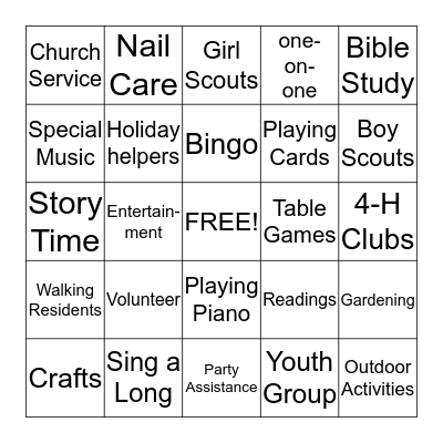 George Ade Volunteers Bingo Card