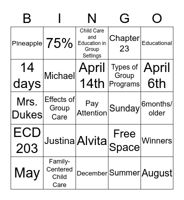 Untitled Bingo Card