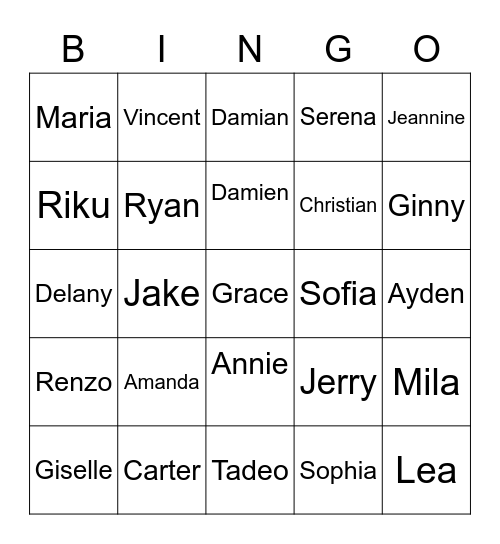 Name Bingo Card