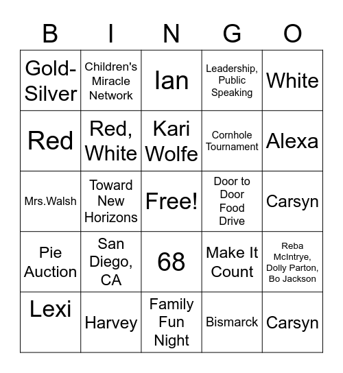 FCCLA Bingo Card