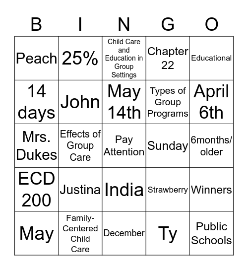 Untitled Bingo Card
