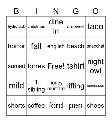 Untitled Bingo Card